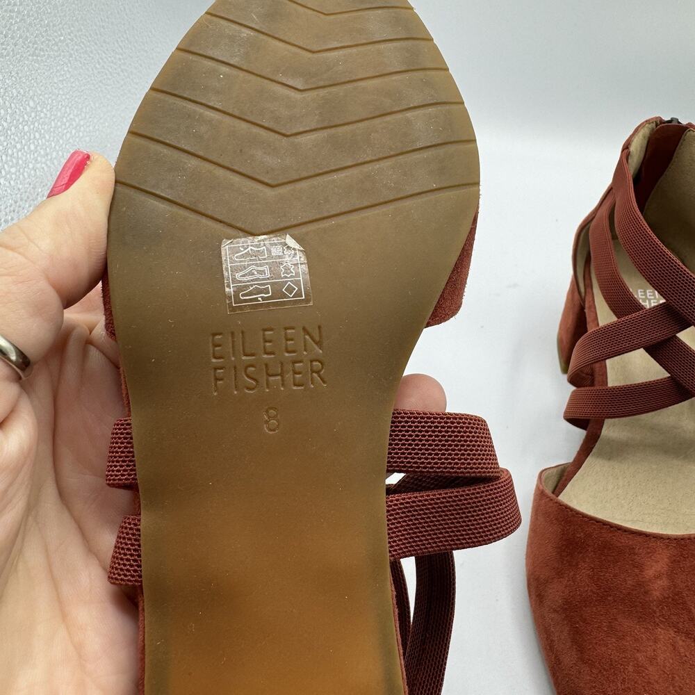 Eileen Fisher Cayenne Juku Suede Low Strappy Block Heel Pumps Women 8 Classic - Picture 8 of 8